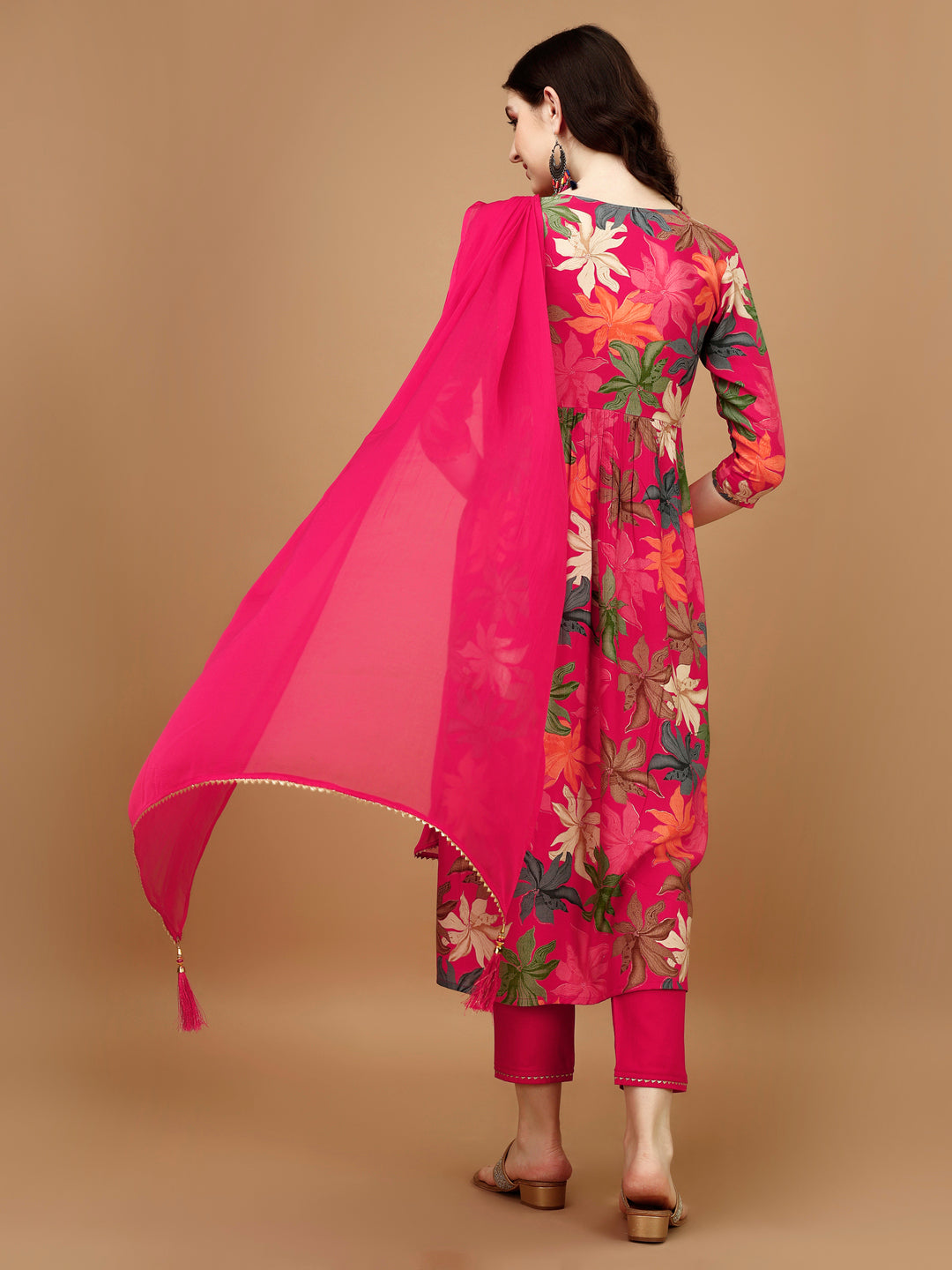 Alia cut Rayon Embroidered & Floral Printed Kurta with pant & dupatta