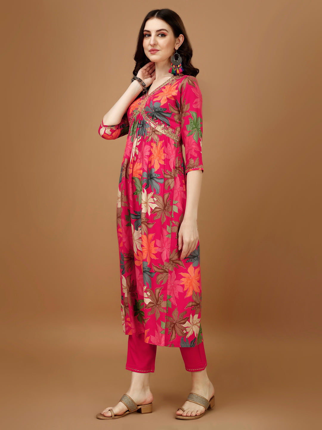 Alia cut Rayon Embroidered & Floral Printed Kurta with pant & dupatta