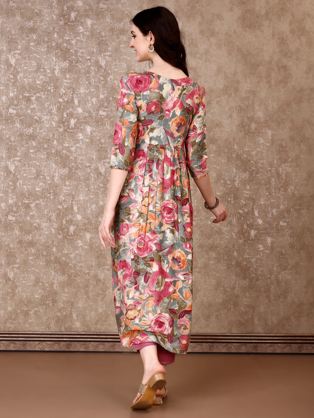 Alia Cut Embroidered & Floral Printed Kurta with pant & Dupatta Premium Luxury