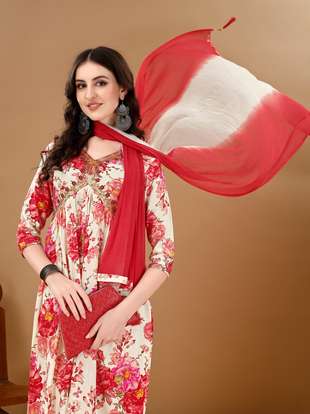 Alia Cut Floral Printed & Embroidered Kurta with pant & dupatta Set Premium Luxury