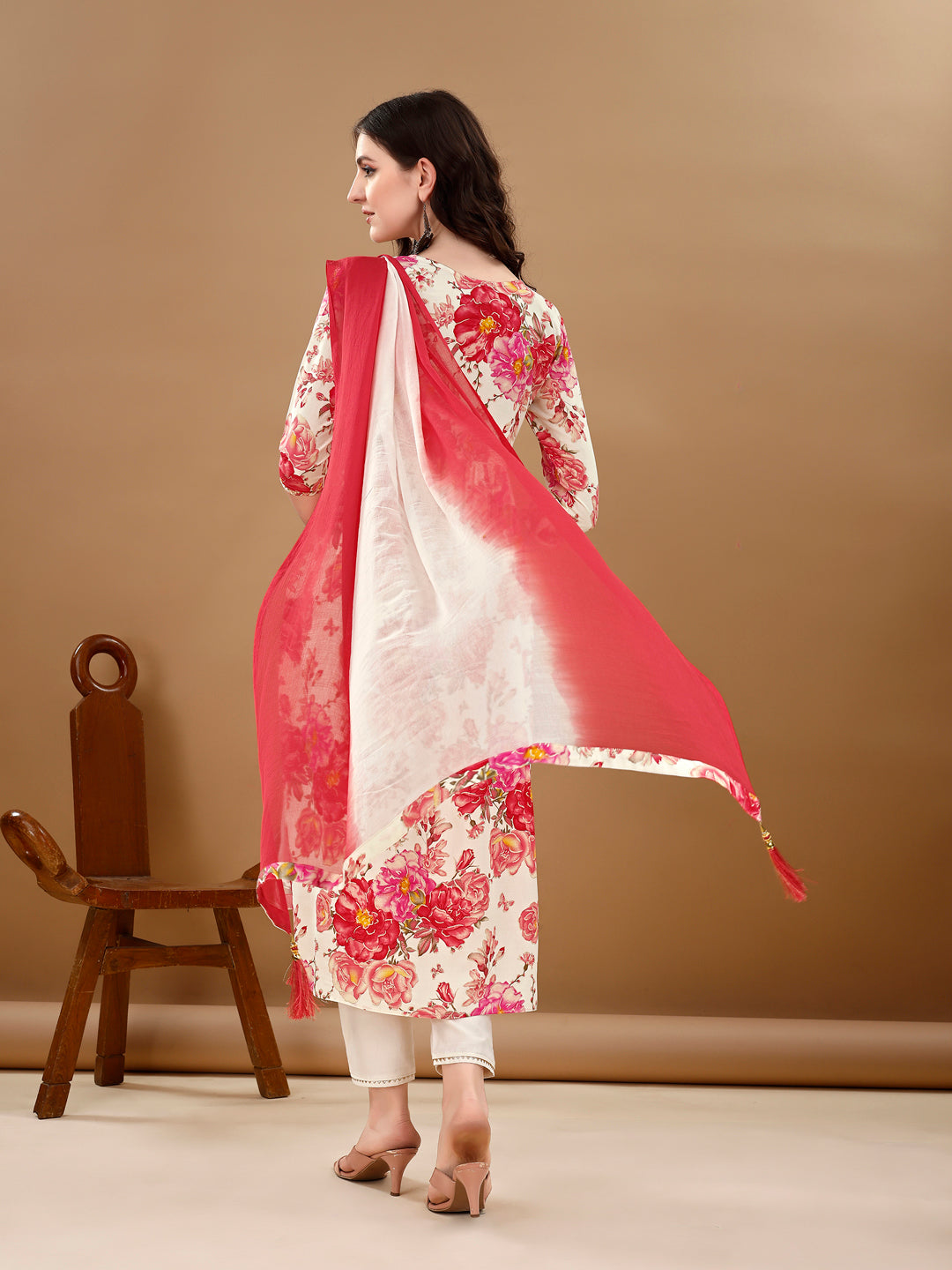 Alia Cut Floral Printed & Embroidered Kurta with pant & dupatta Set Premium Luxury