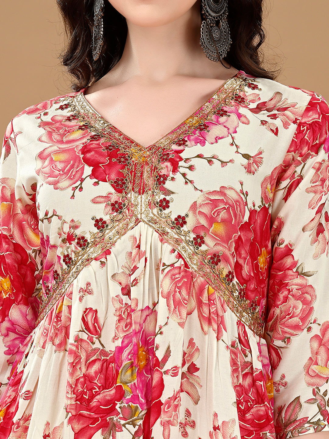 Alia Cut Floral Printed & Embroidered Kurta with pant & dupatta Set Premium Luxury