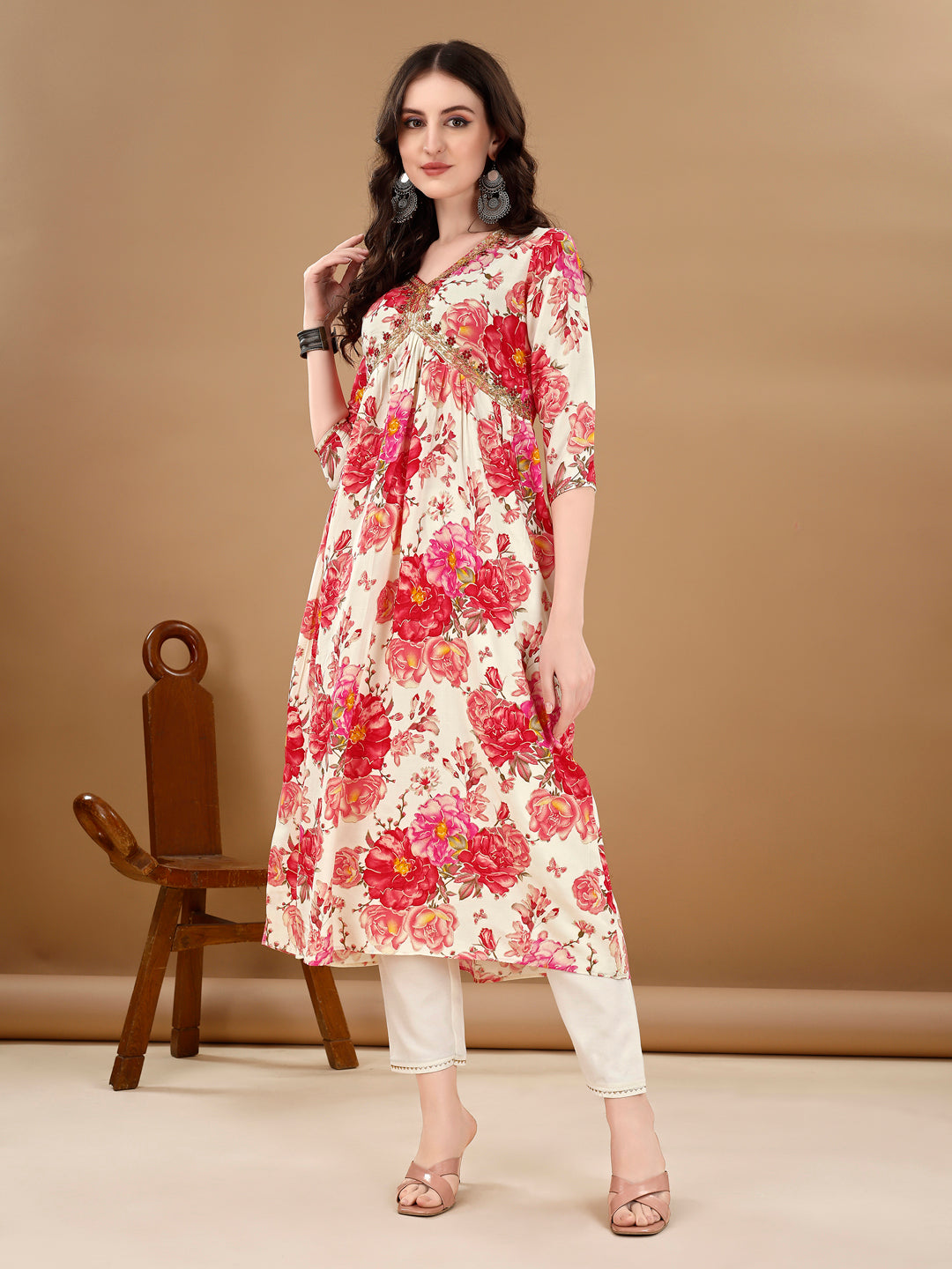 Alia Cut Floral Printed & Embroidered Kurta with pant & dupatta Set Premium Luxury