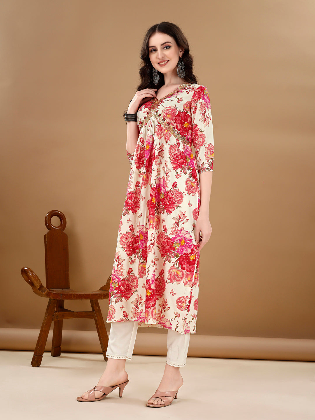 Alia Cut Floral Printed & Embroidered Kurta with pant & dupatta Set Premium Luxury