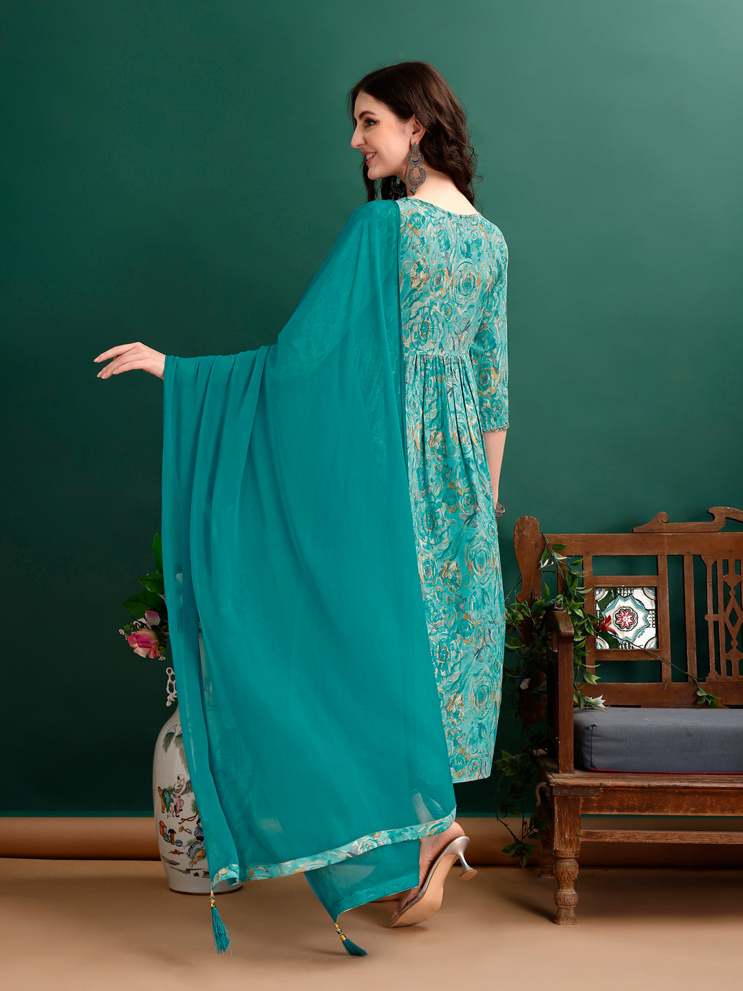 Alia Cut Floral Printed & Embroidered Kurta with pant & dupatta Set Luxury Premium