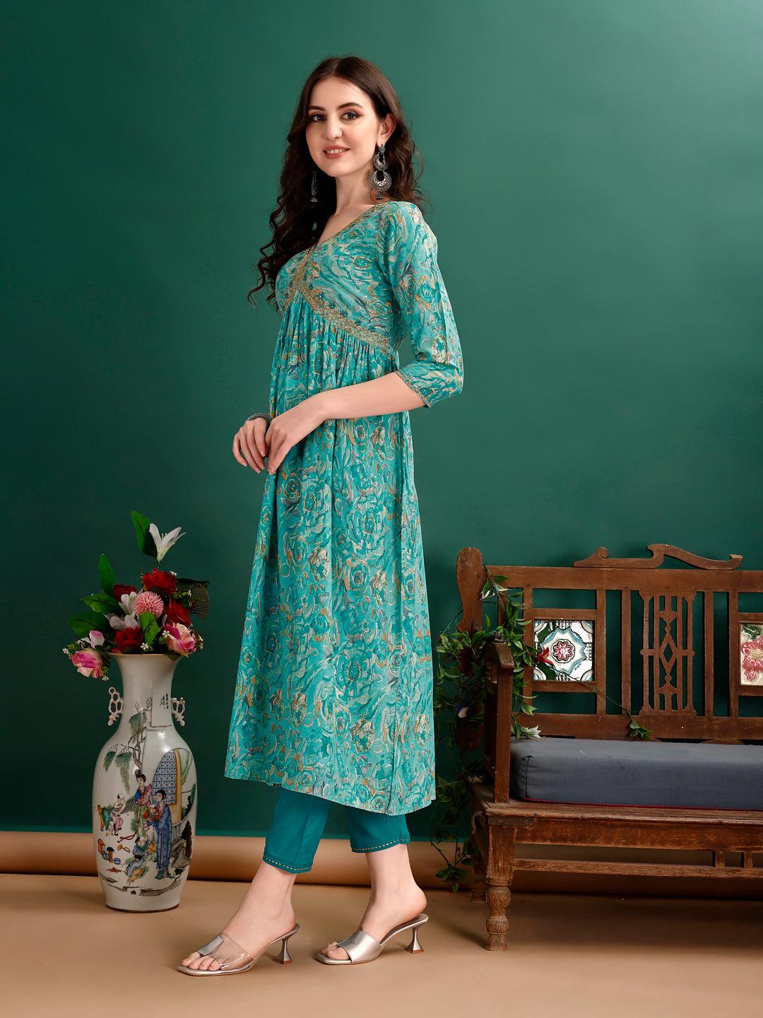 Alia Cut Floral Printed & Embroidered Kurta with pant & dupatta Set Luxury Premium