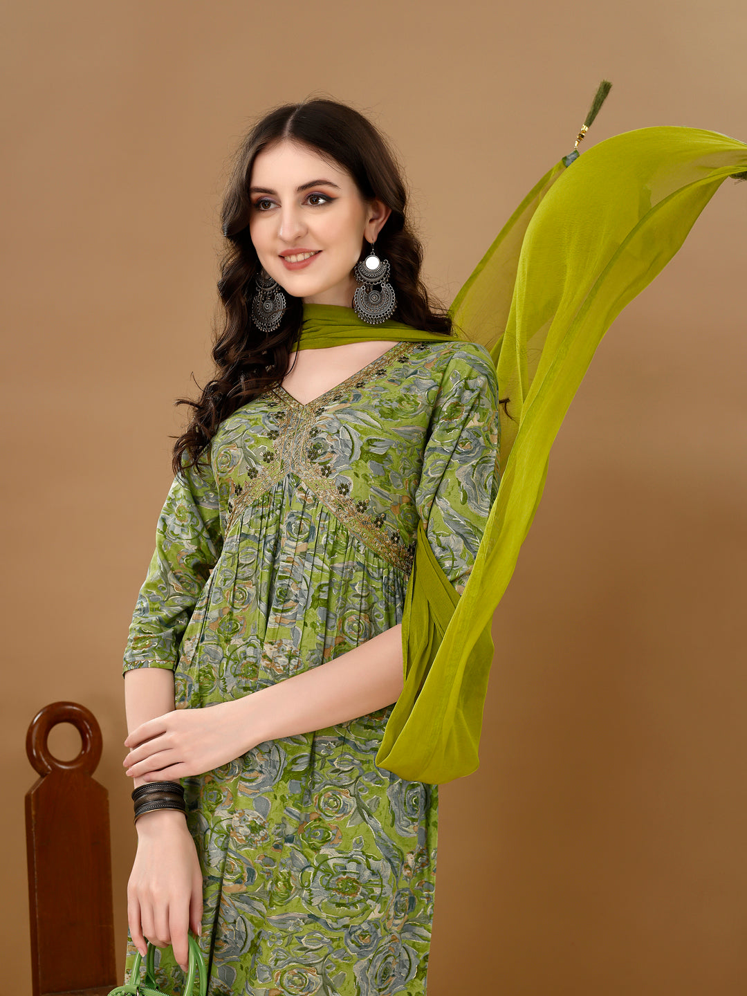 Alia Cut Floral Printed & Embroidered Kurta with pant & dupatta Set Luxury Premium