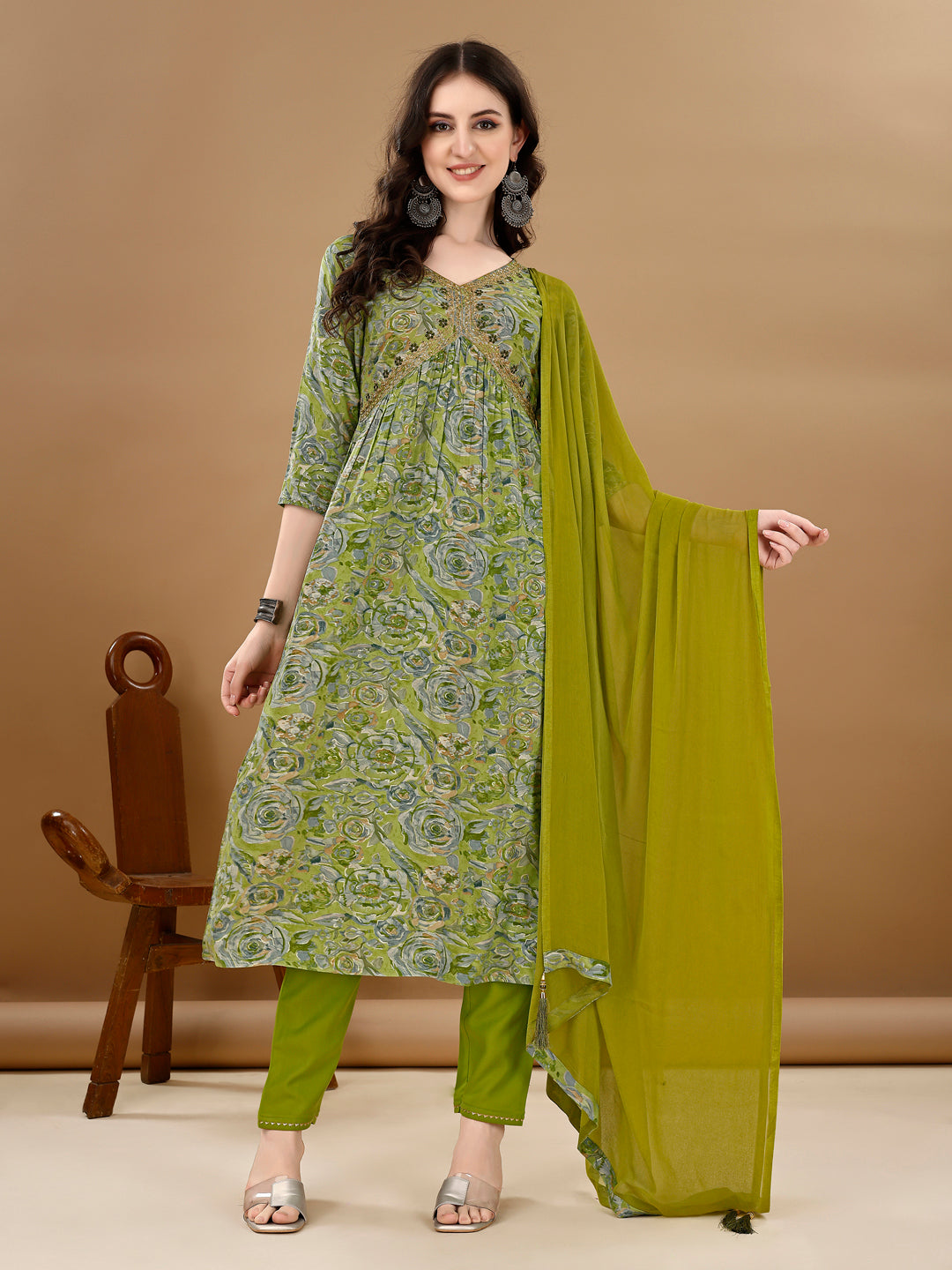 Alia Cut Floral Printed & Embroidered Kurta with pant & dupatta Set Luxury Premium