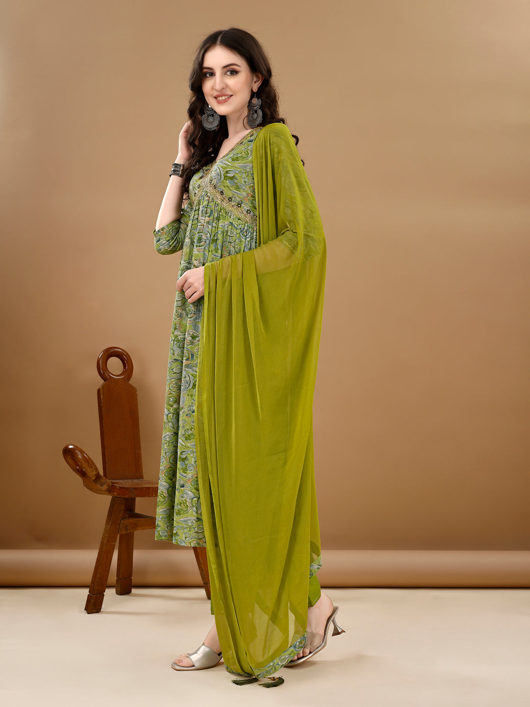 Alia Cut Floral Printed & Embroidered Kurta with pant & dupatta Set Luxury Premium