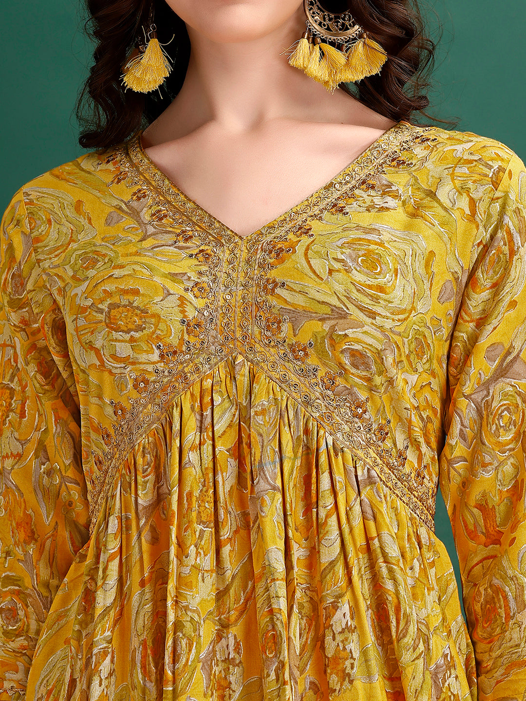 Alia Cut Floral Printed & Embroidered Kurta with pant & dupatta Set Luxury Premium