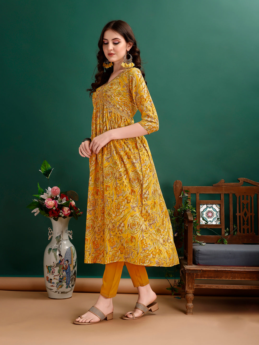 Alia Cut Floral Printed & Embroidered Kurta with pant & dupatta Set Luxury Premium