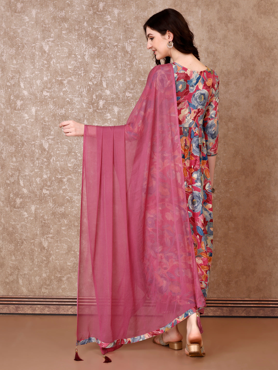 Alia Cut Embroidered & Floral Printed Kurta with pant & Dupatta Premium Luxury