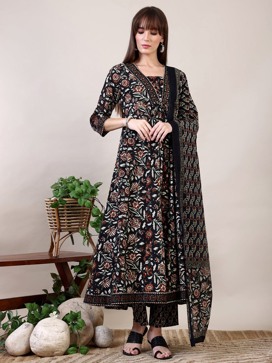 Floral printed Flared Kurta with Pant & Dupatta