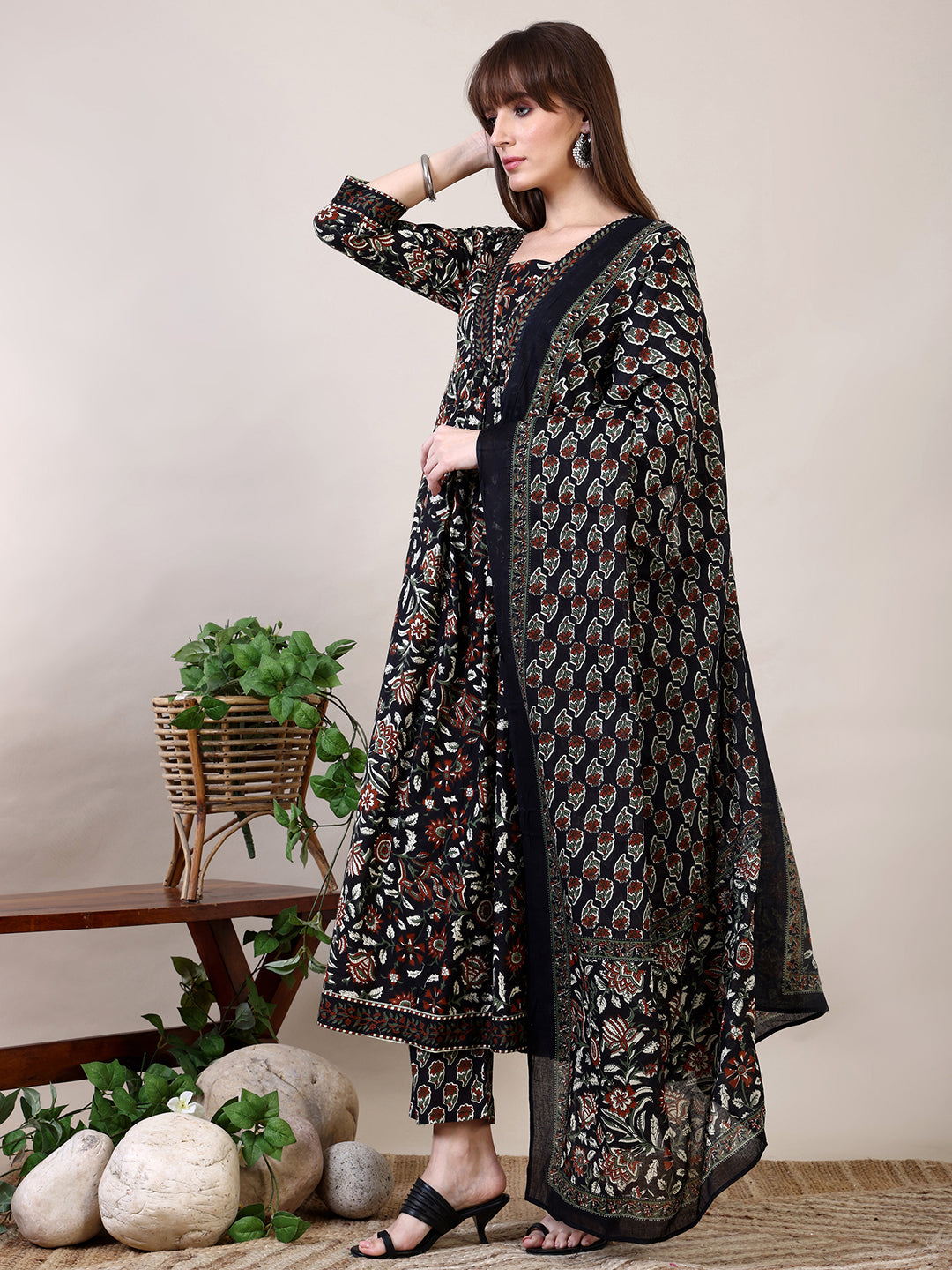 Floral printed Flared Kurta with Pant & Dupatta