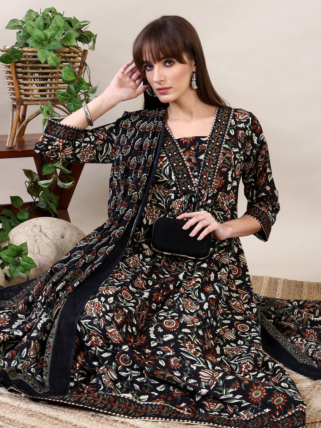 Floral printed Flared Kurta with Pant & Dupatta