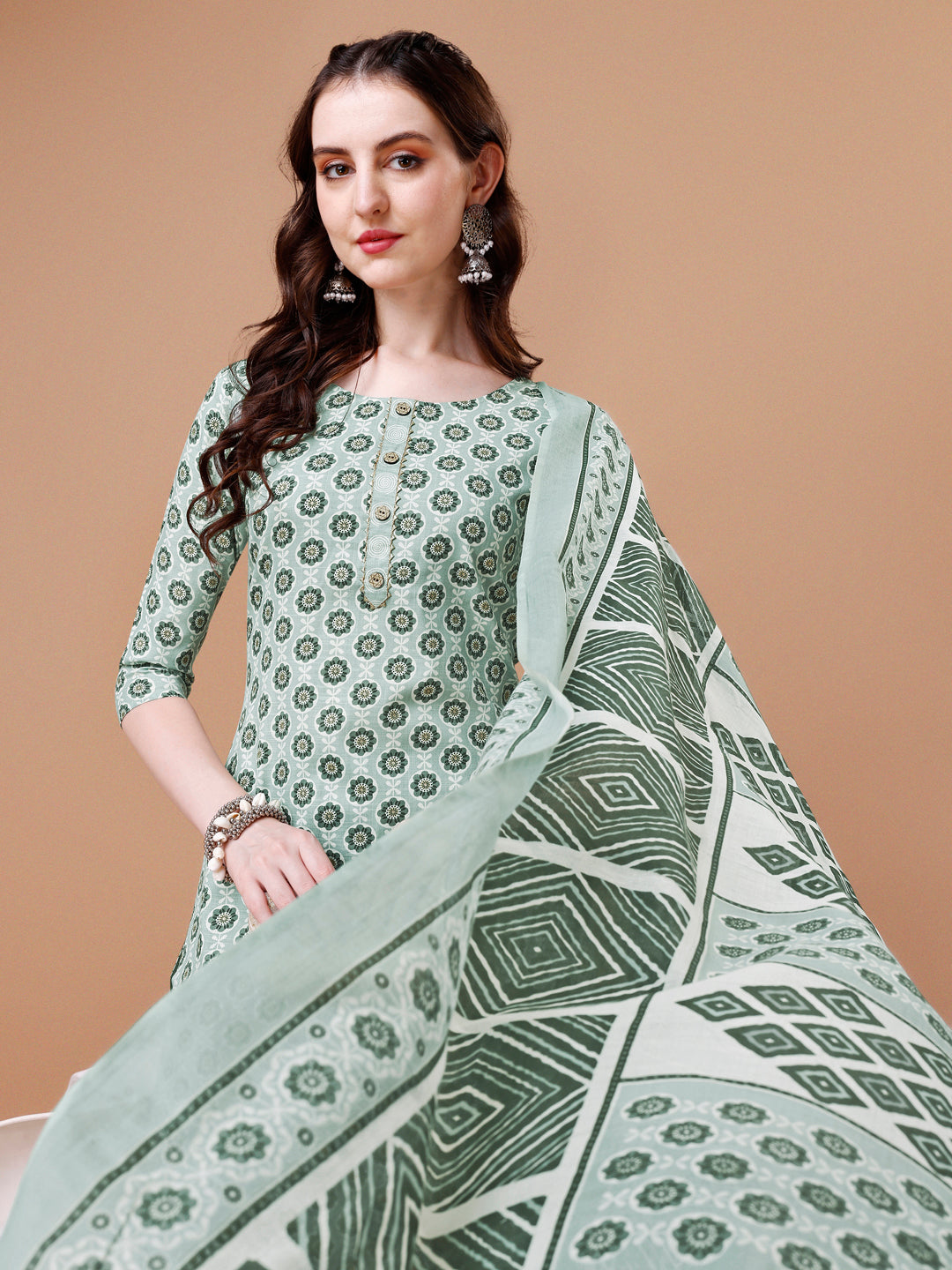 Floral printed Cotton Kurta with pant & dupatta