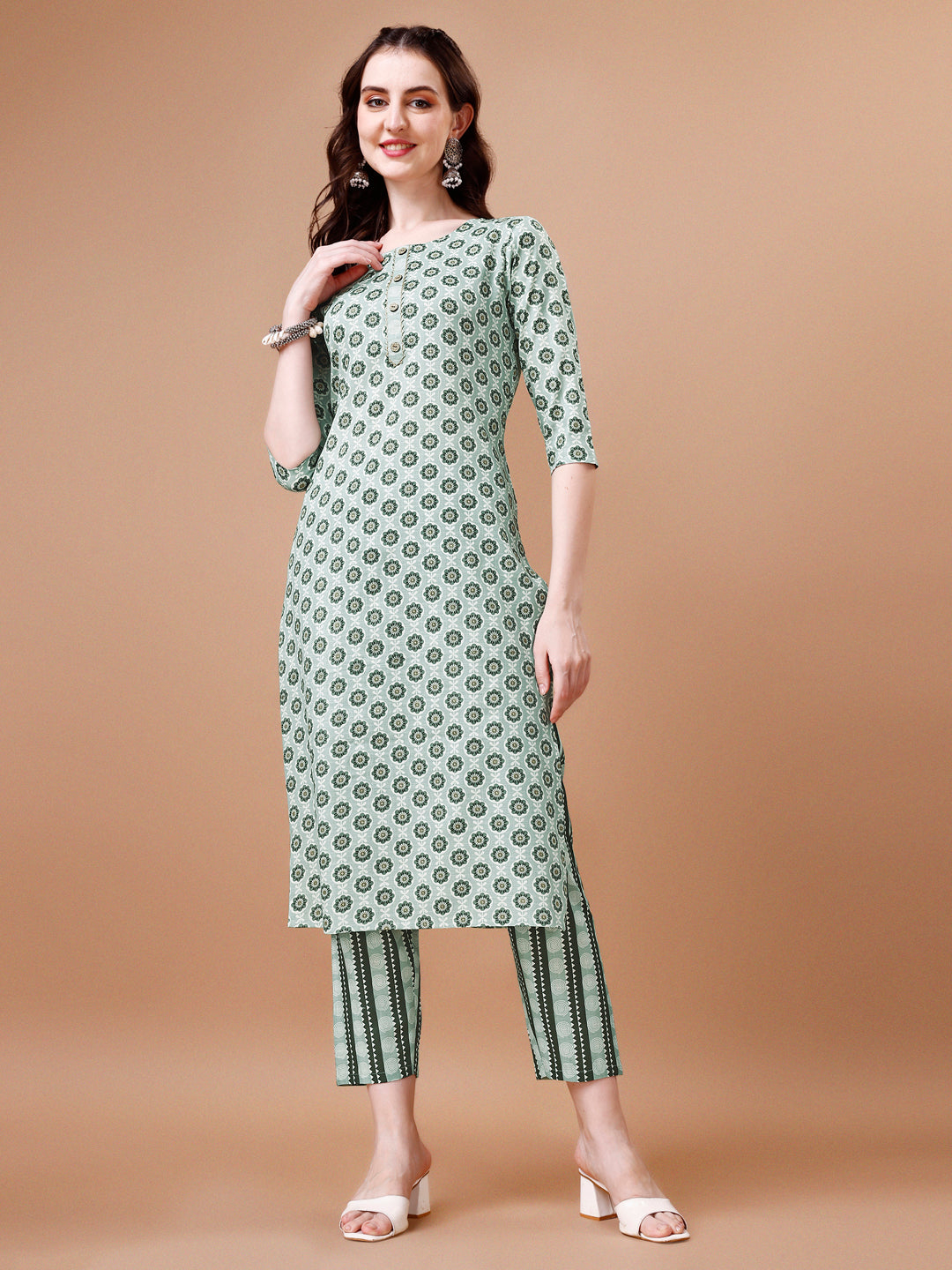 Floral printed Cotton Kurta with pant & dupatta