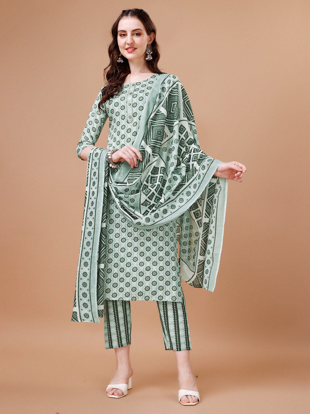 Floral printed Cotton Kurta with pant & dupatta