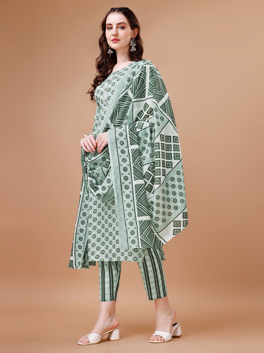 Floral printed Cotton Kurta with pant & dupatta