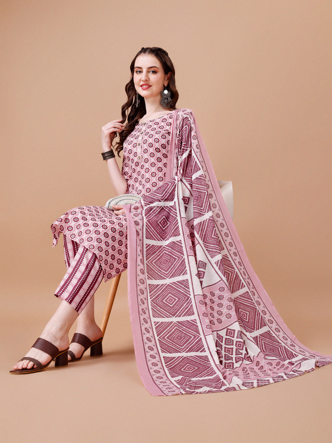 Floral printed Cotton Kurta with pant & dupatta