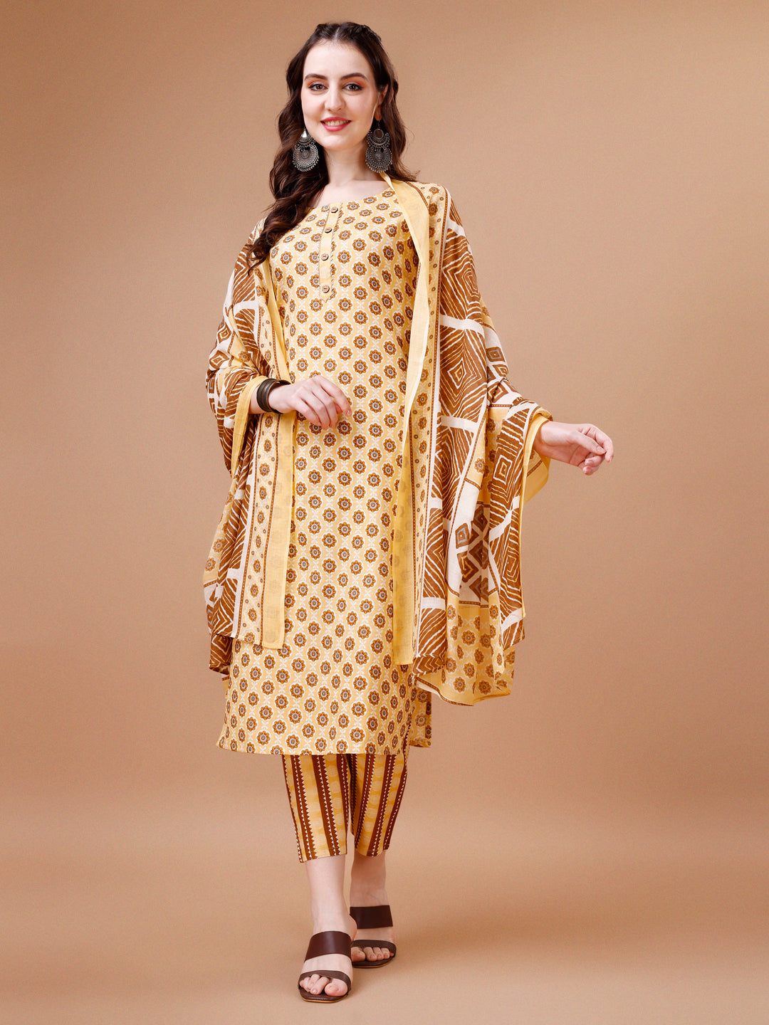 Floral printed Cotton Kurta with pant & dupatta