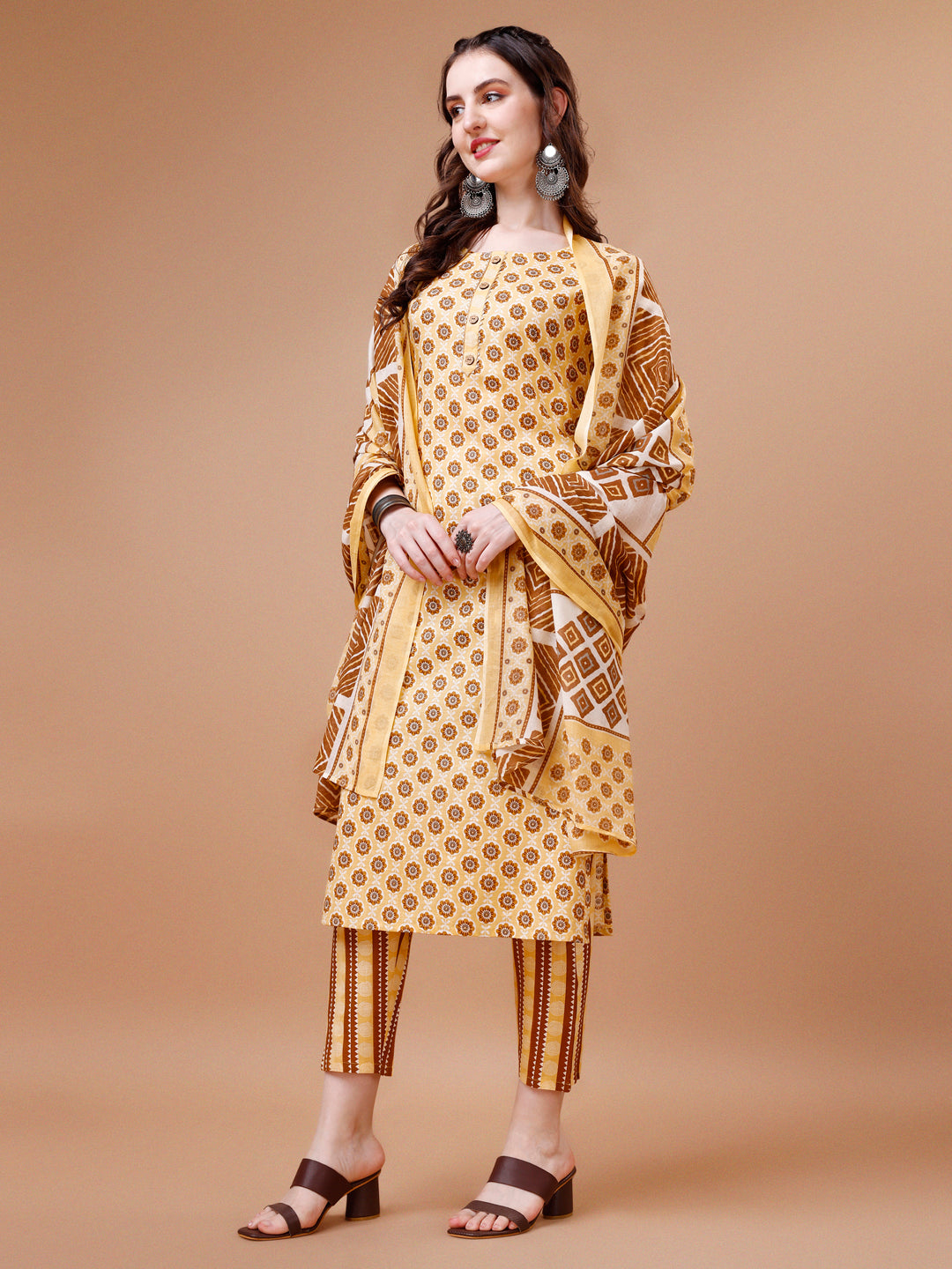 Floral printed Cotton Kurta with pant & dupatta