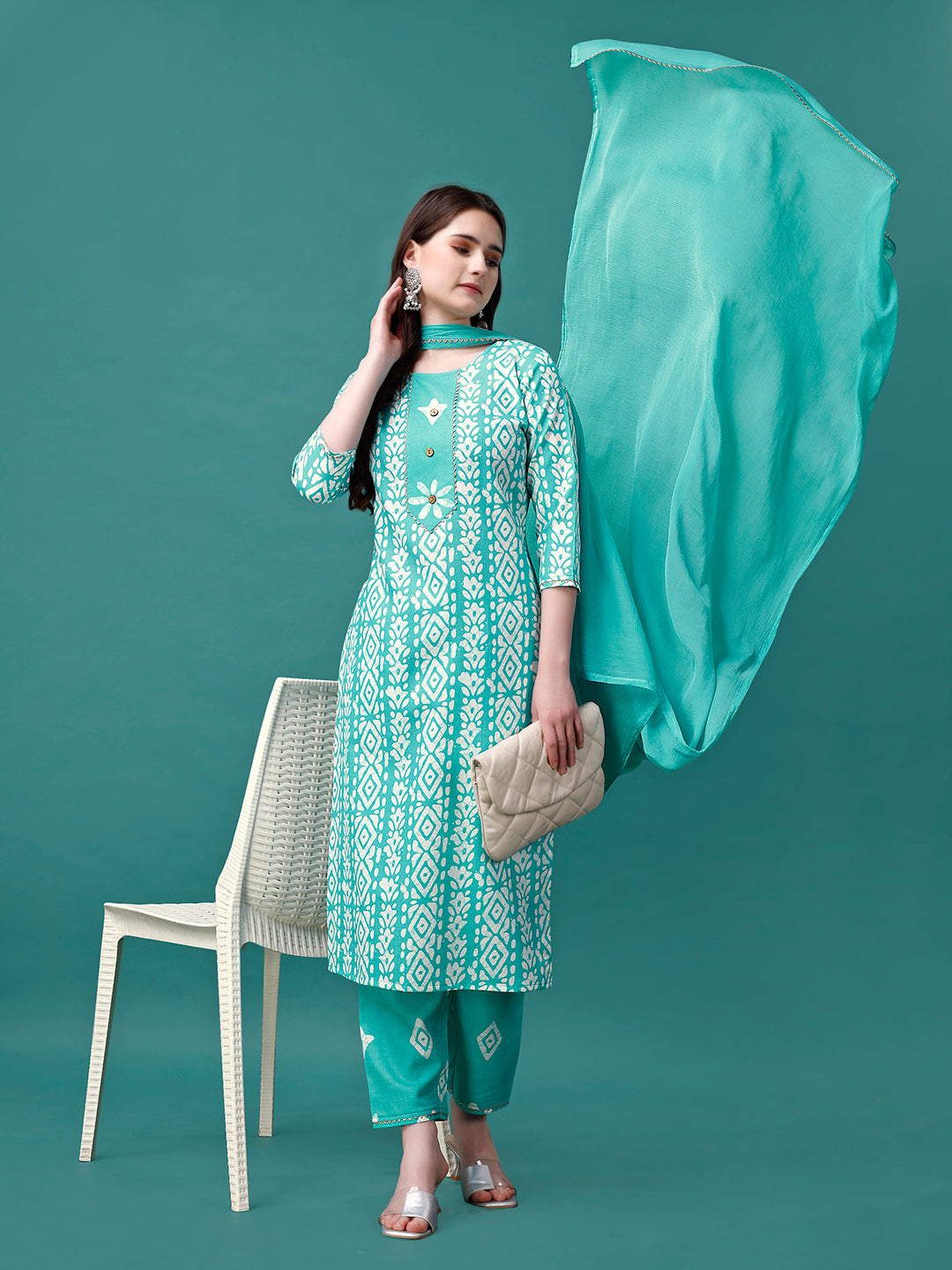 Bandhani Printed Cotton Kurta with pant & dupatta