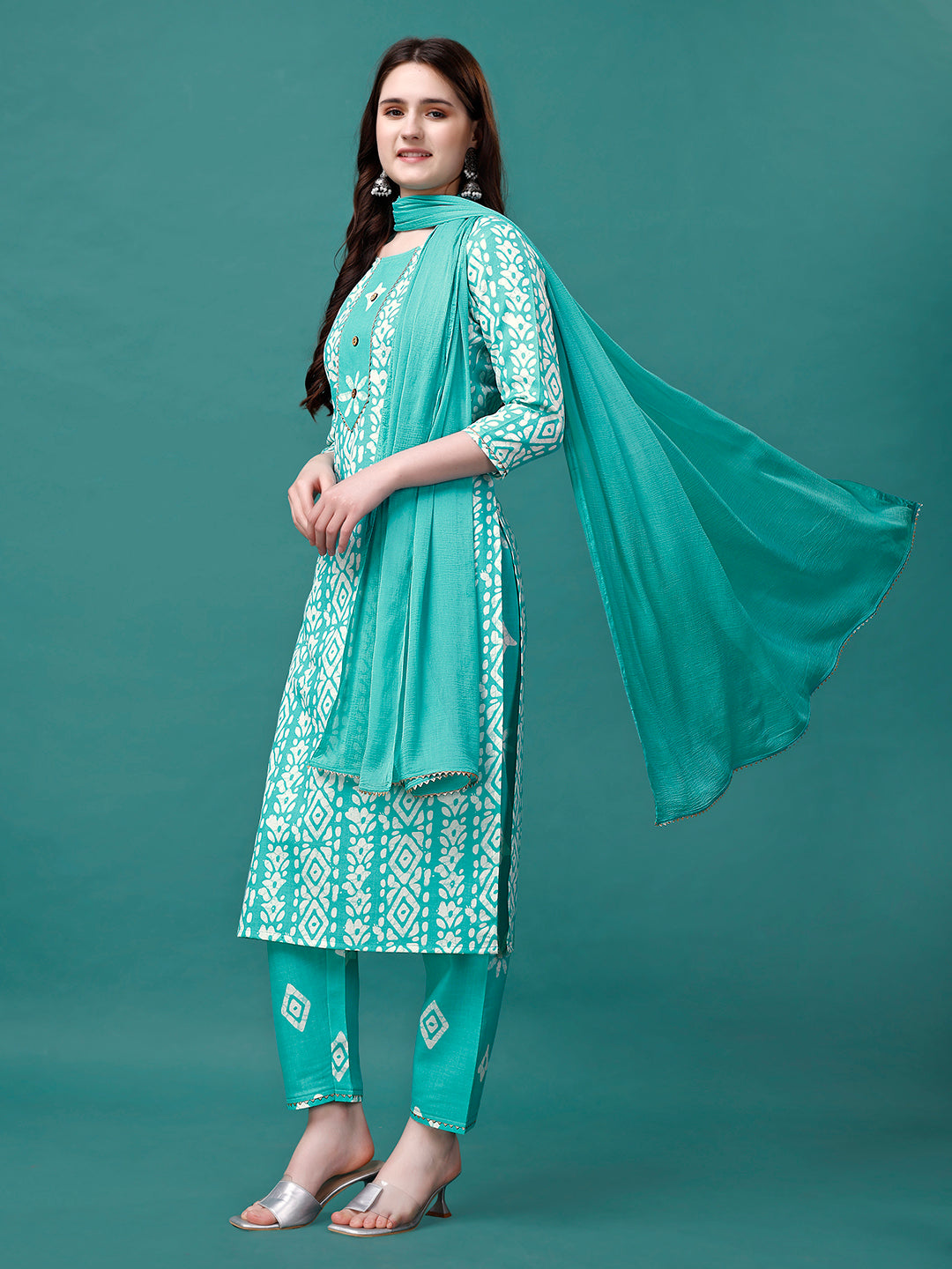 Bandhani Printed Cotton Kurta with pant & dupatta