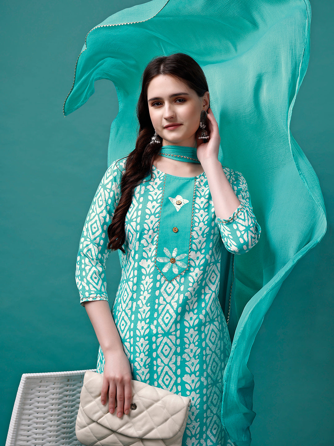 Bandhani Printed Cotton Kurta with pant & dupatta