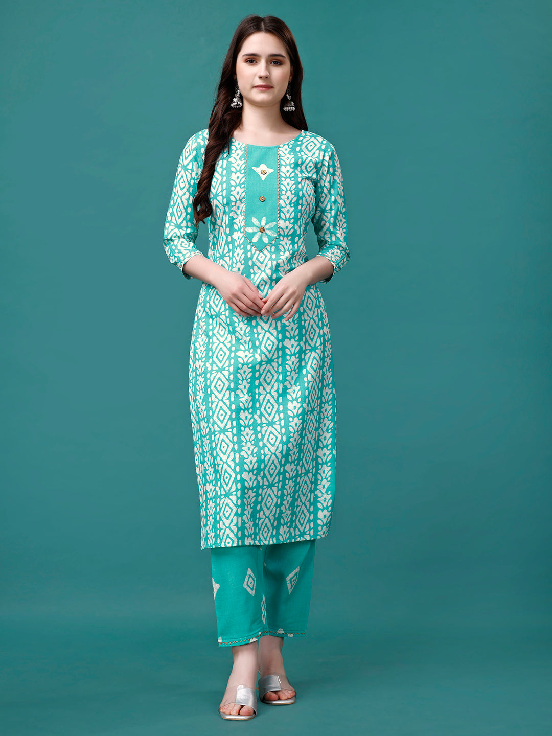 Bandhani Printed Cotton Kurta with pant & dupatta