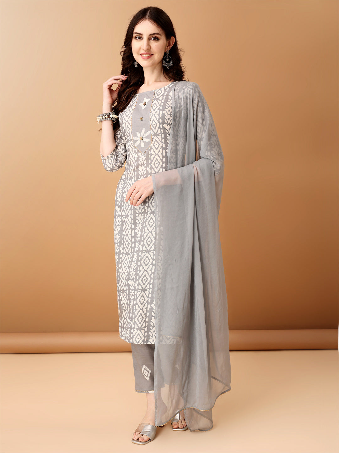 Bandhani Printed Cotton Kurta with pant & dupatta