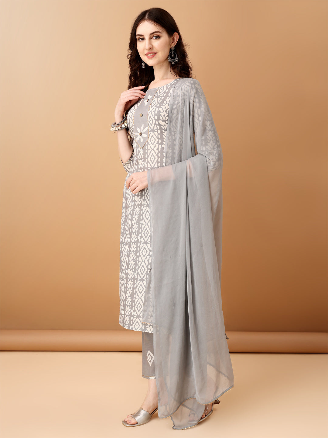 Bandhani Printed Cotton Kurta with pant & dupatta