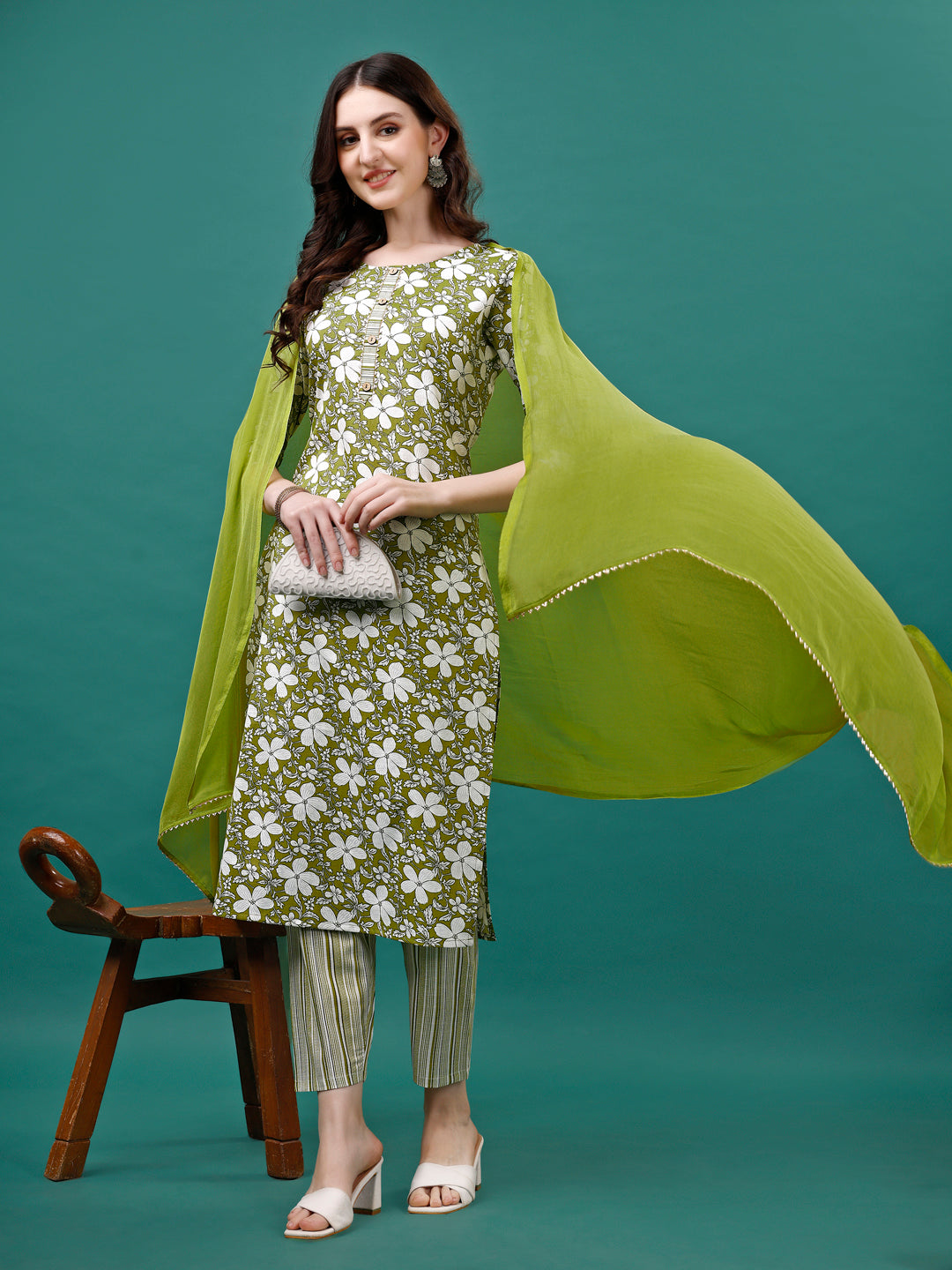 Floral printed Casual Wear Kurta with pant & dupatta