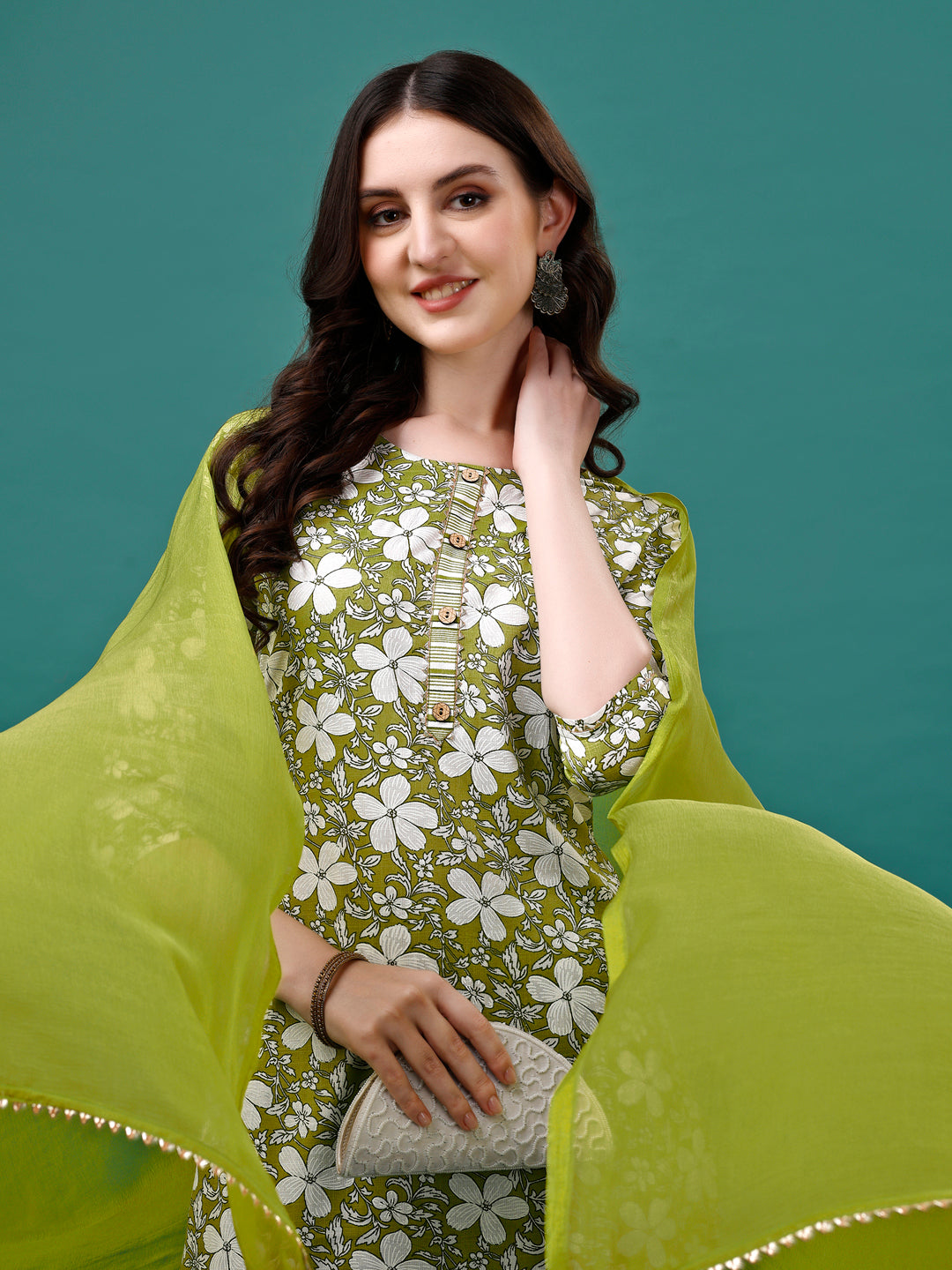 Floral printed Casual Wear Kurta with pant & dupatta