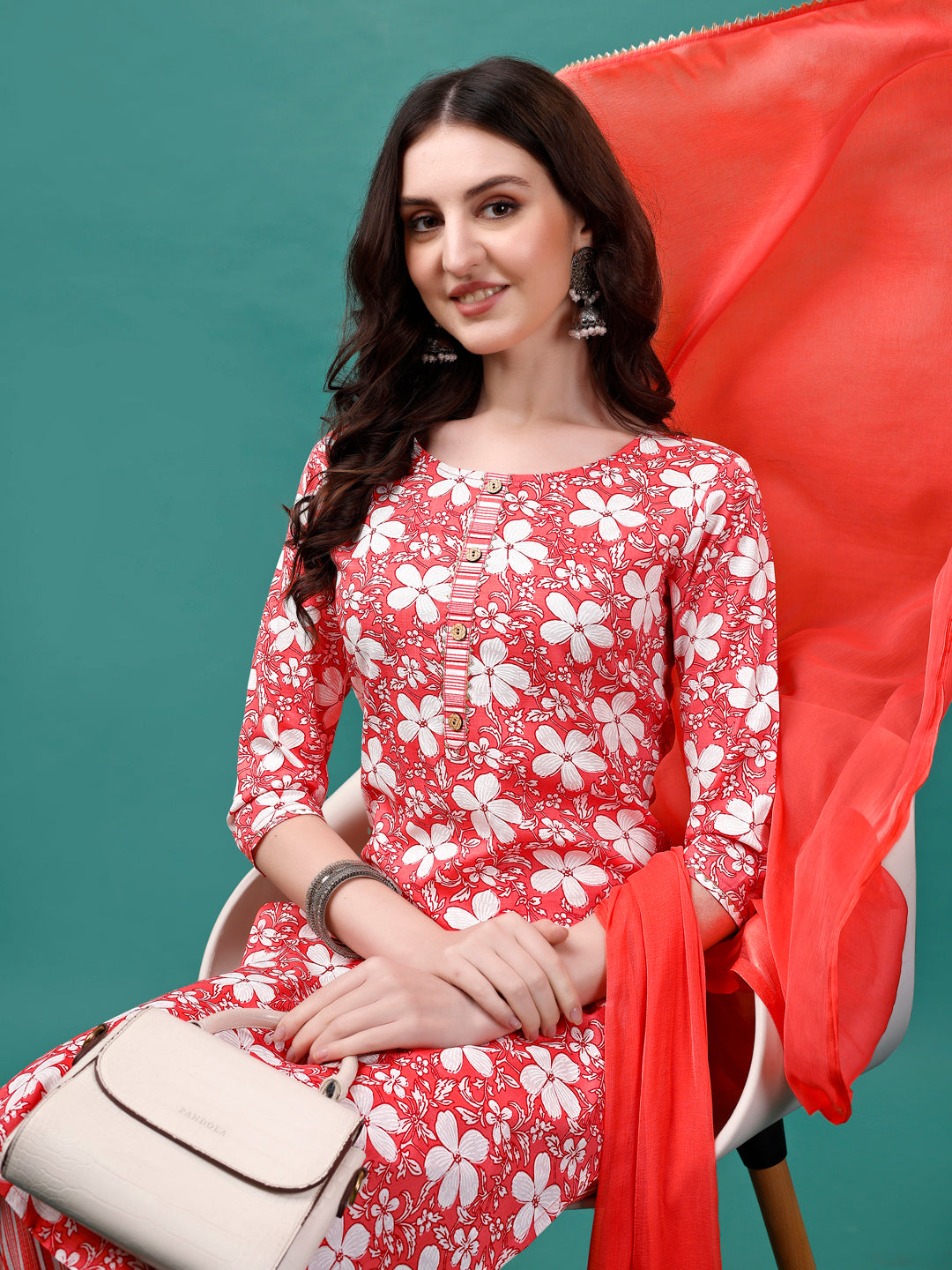 Floral printed Casual Wear Kurta with pant & dupatta