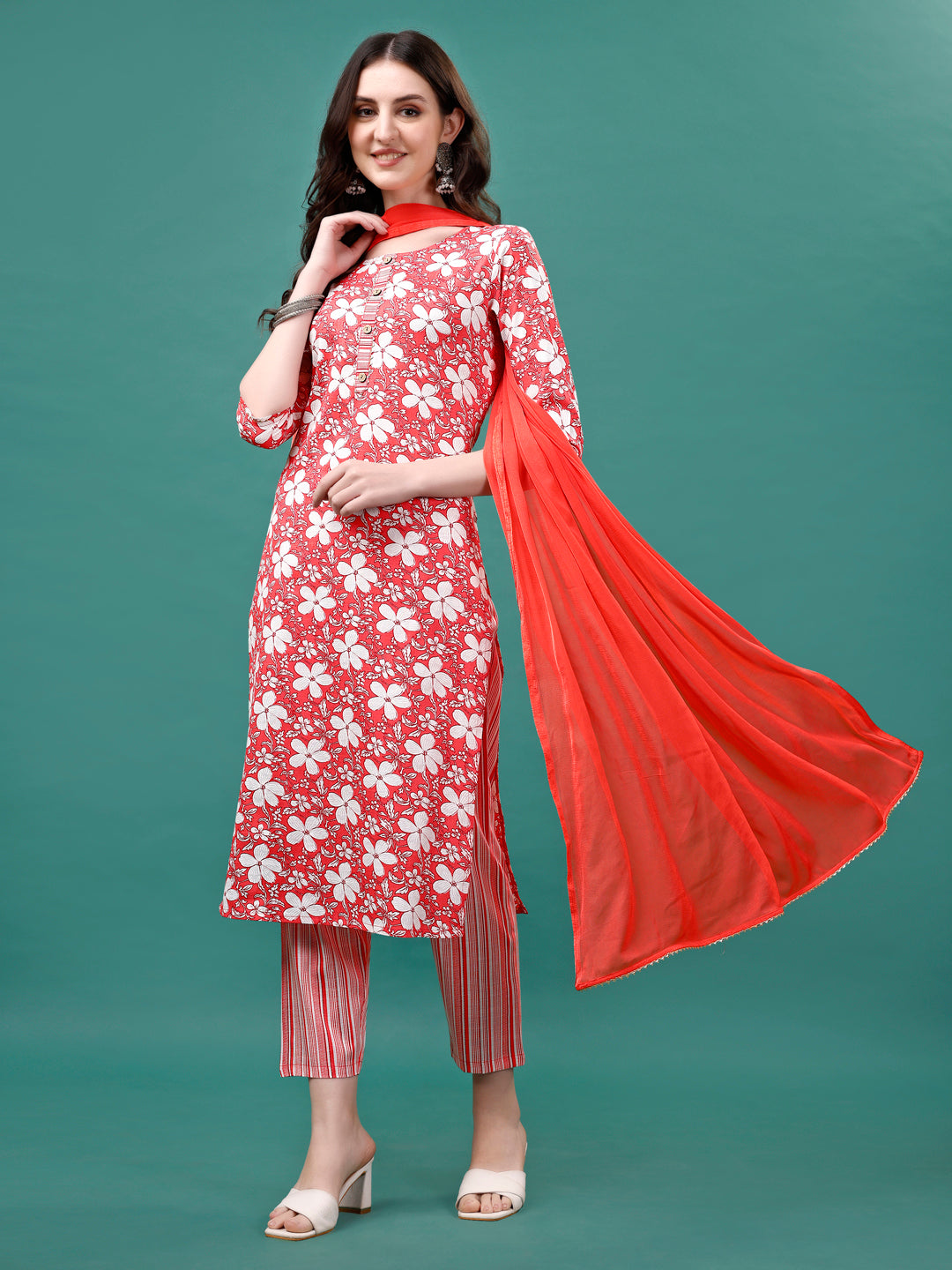 Floral printed Casual Wear Kurta with pant & dupatta