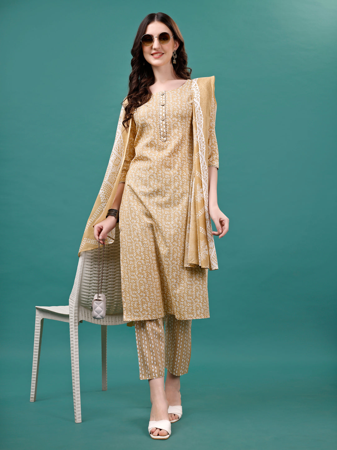 Floral printed Casual Wear Kurta with pant & dupatta