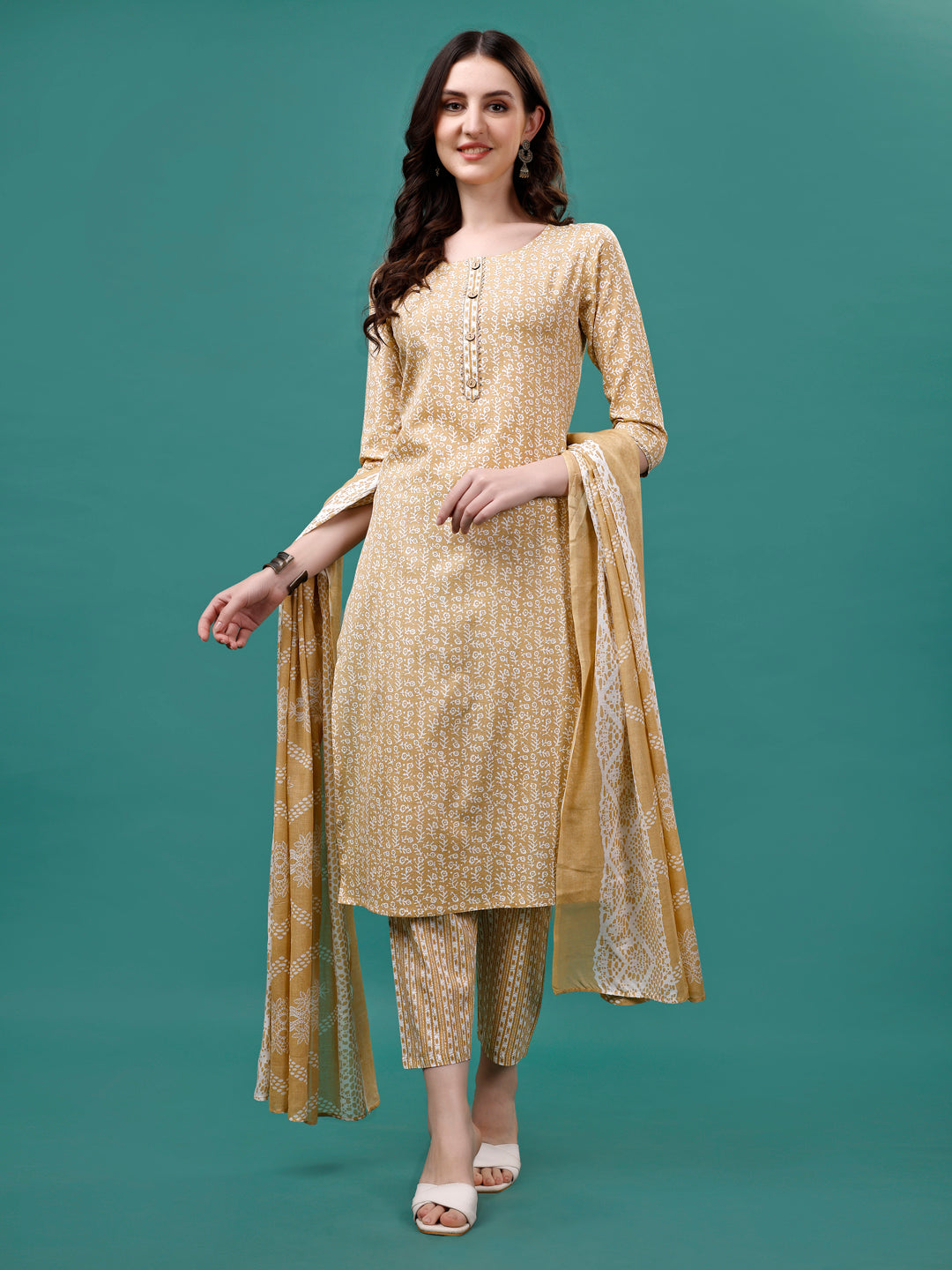 Floral printed Casual Wear Kurta with pant & dupatta