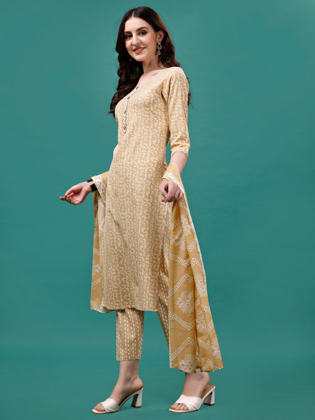 Floral printed Casual Wear Kurta with pant & dupatta