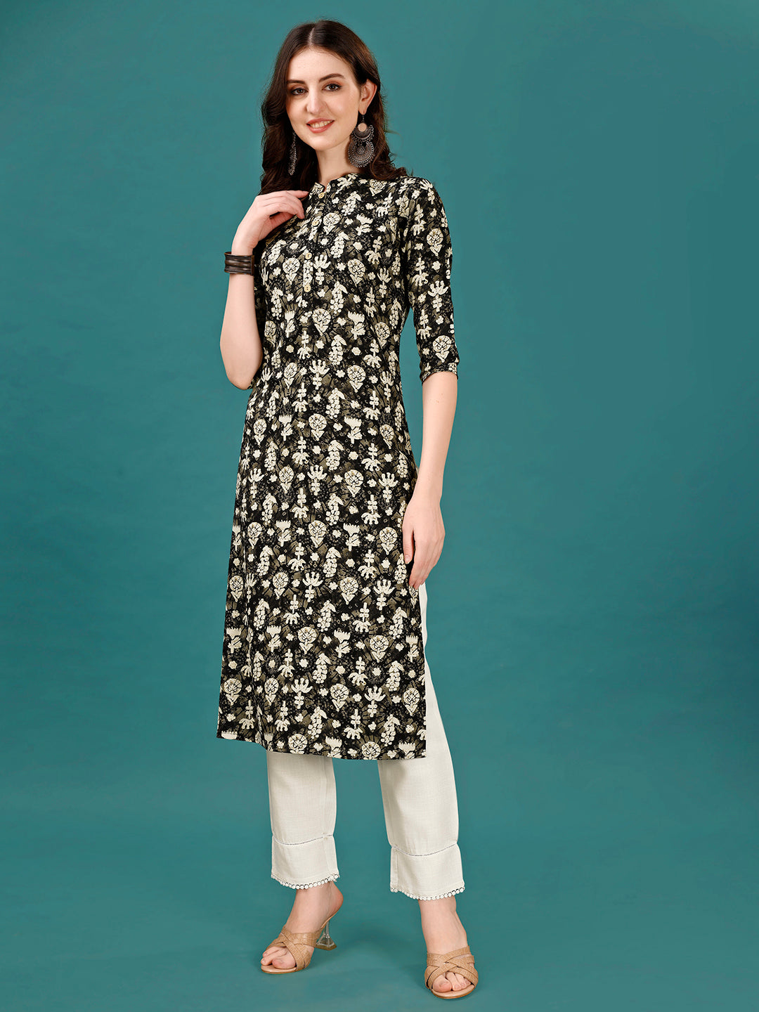 Ethnic Motifs Printed Front Buttoned Rayon Kurta