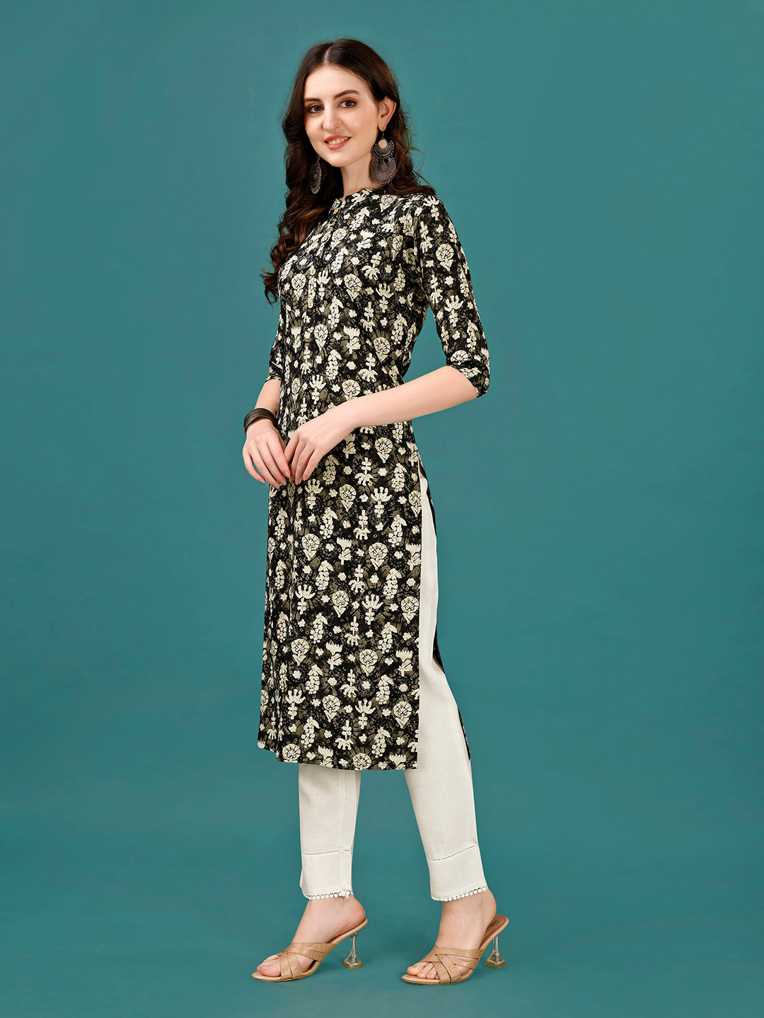 Ethnic Motifs Printed Front Buttoned Rayon Kurta