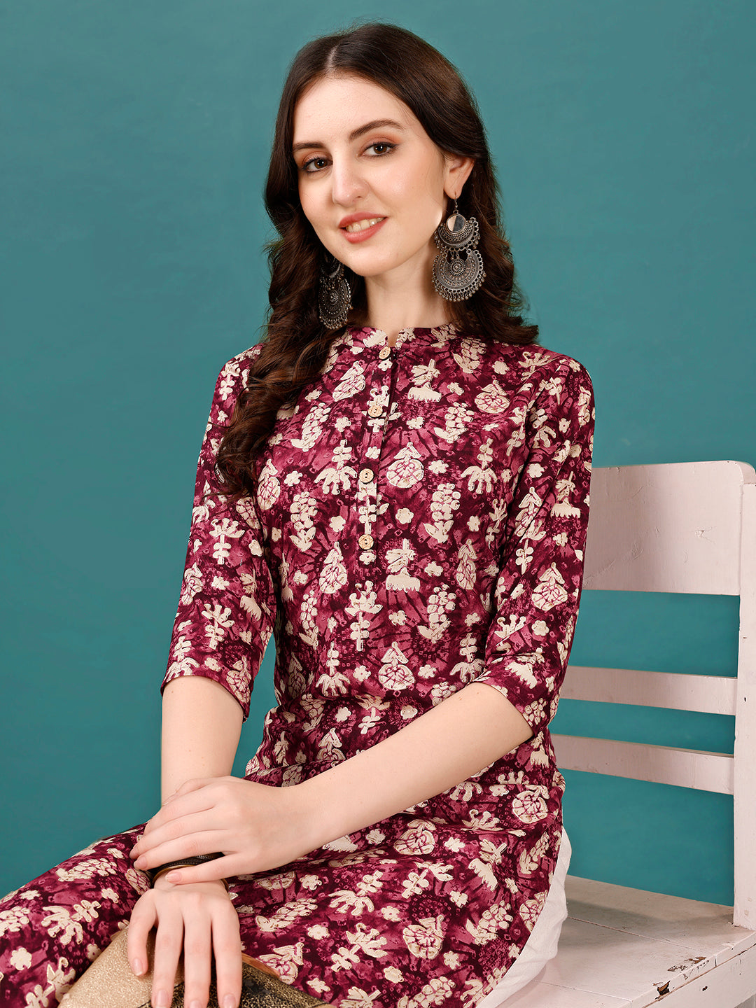 Ethnic Motifs Printed Front Buttoned Rayon Kurta