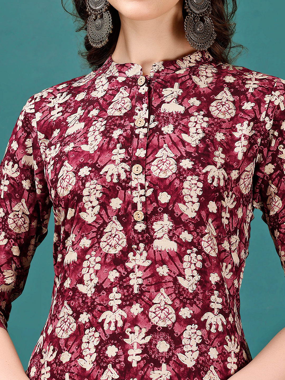 Ethnic Motifs Printed Front Buttoned Rayon Kurta