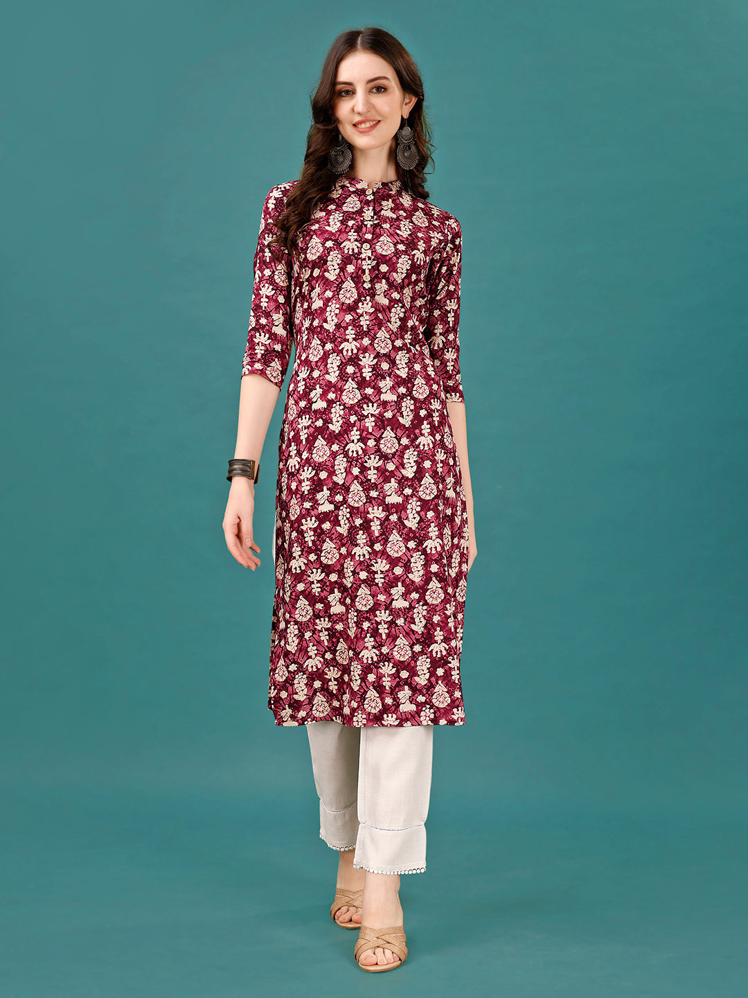 Ethnic Motifs Printed Front Buttoned Rayon Kurta