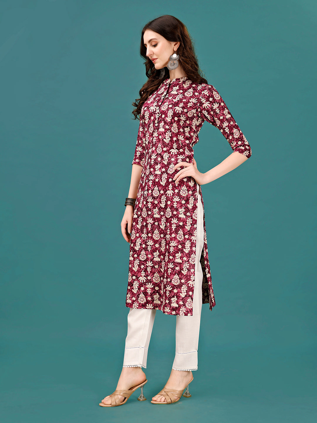 Ethnic Motifs Printed Front Buttoned Rayon Kurta