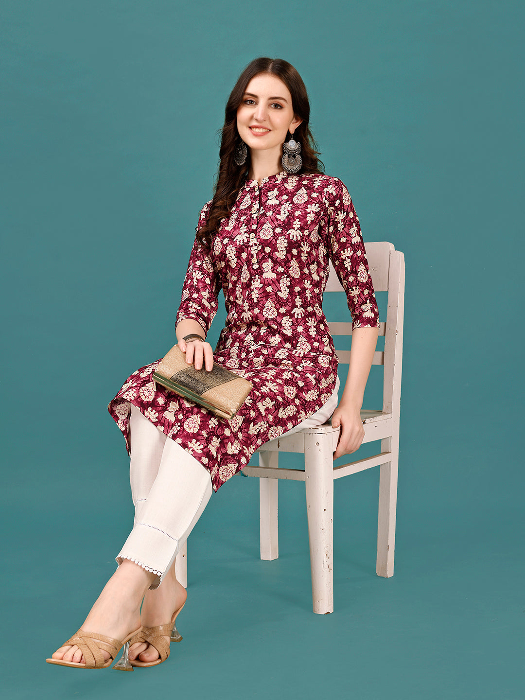 Ethnic Motifs Printed Front Buttoned Rayon Kurta