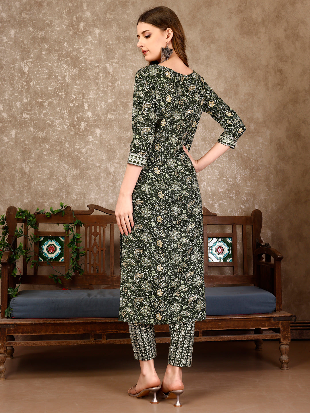 Embroidered & Printed Casual Wear Kurta with printed pant & Dupatta