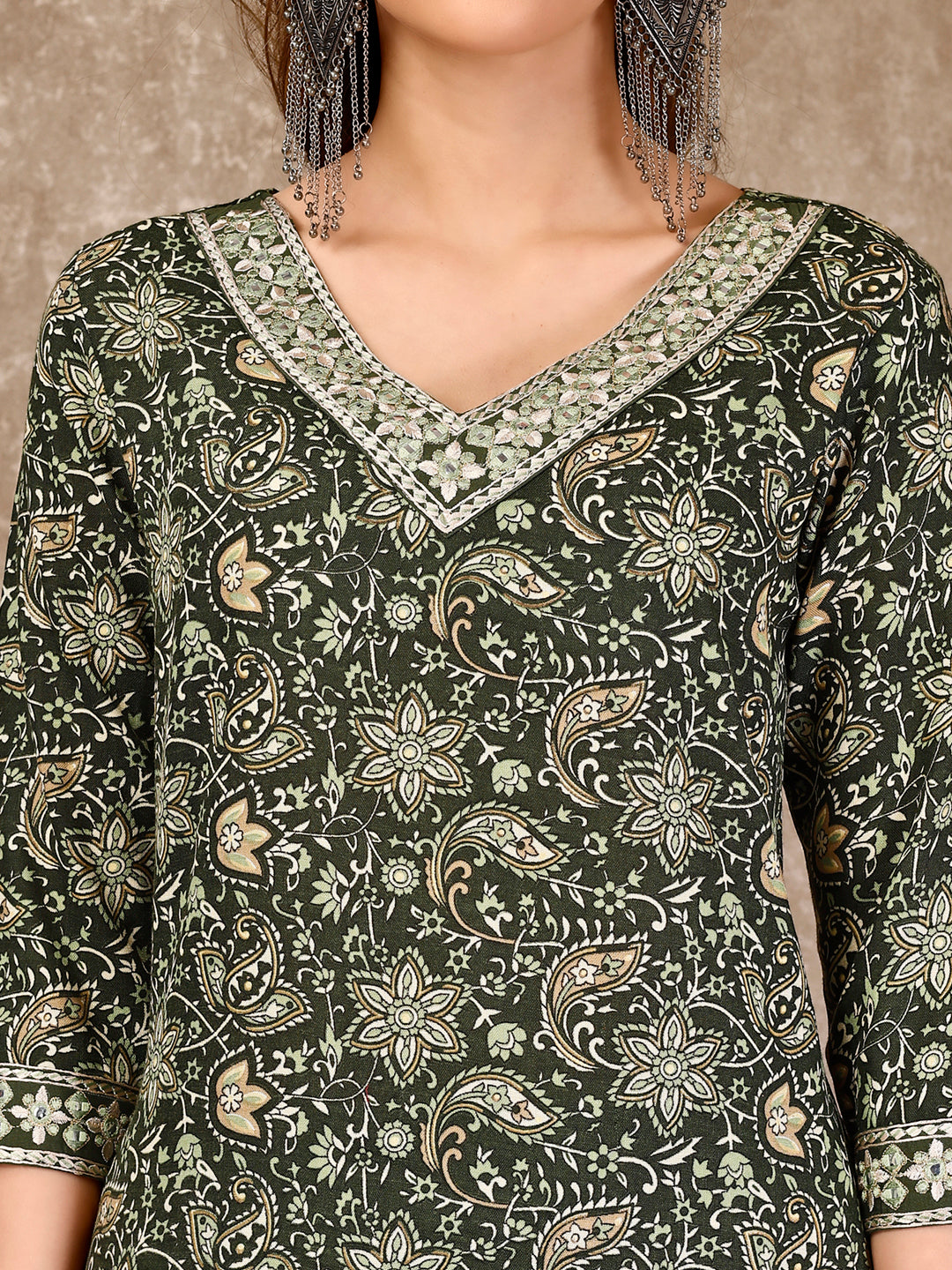 Embroidered & Printed Casual Wear Kurta with printed pant & Dupatta