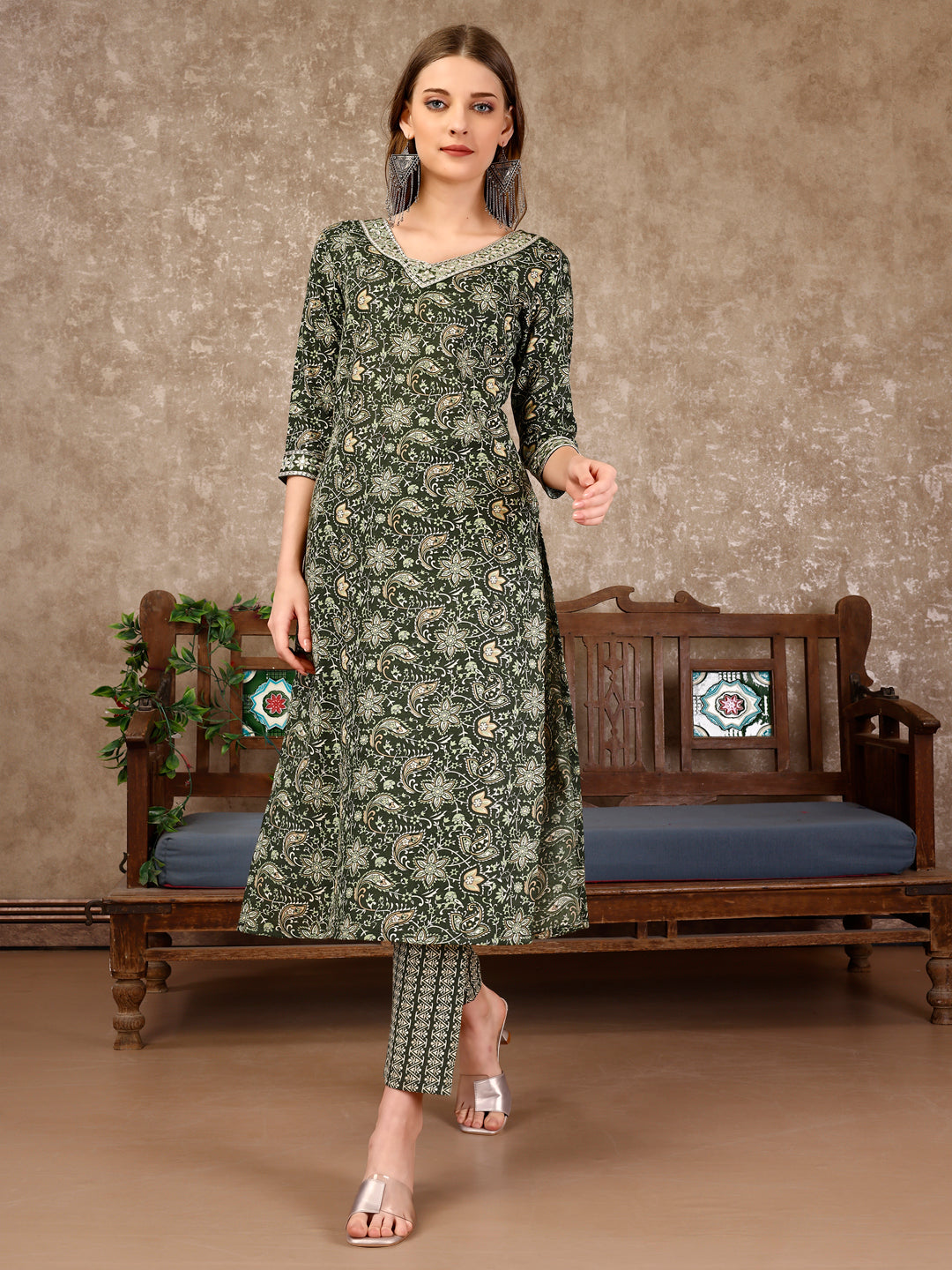 Embroidered & Printed Casual Wear Kurta with printed pant & Dupatta