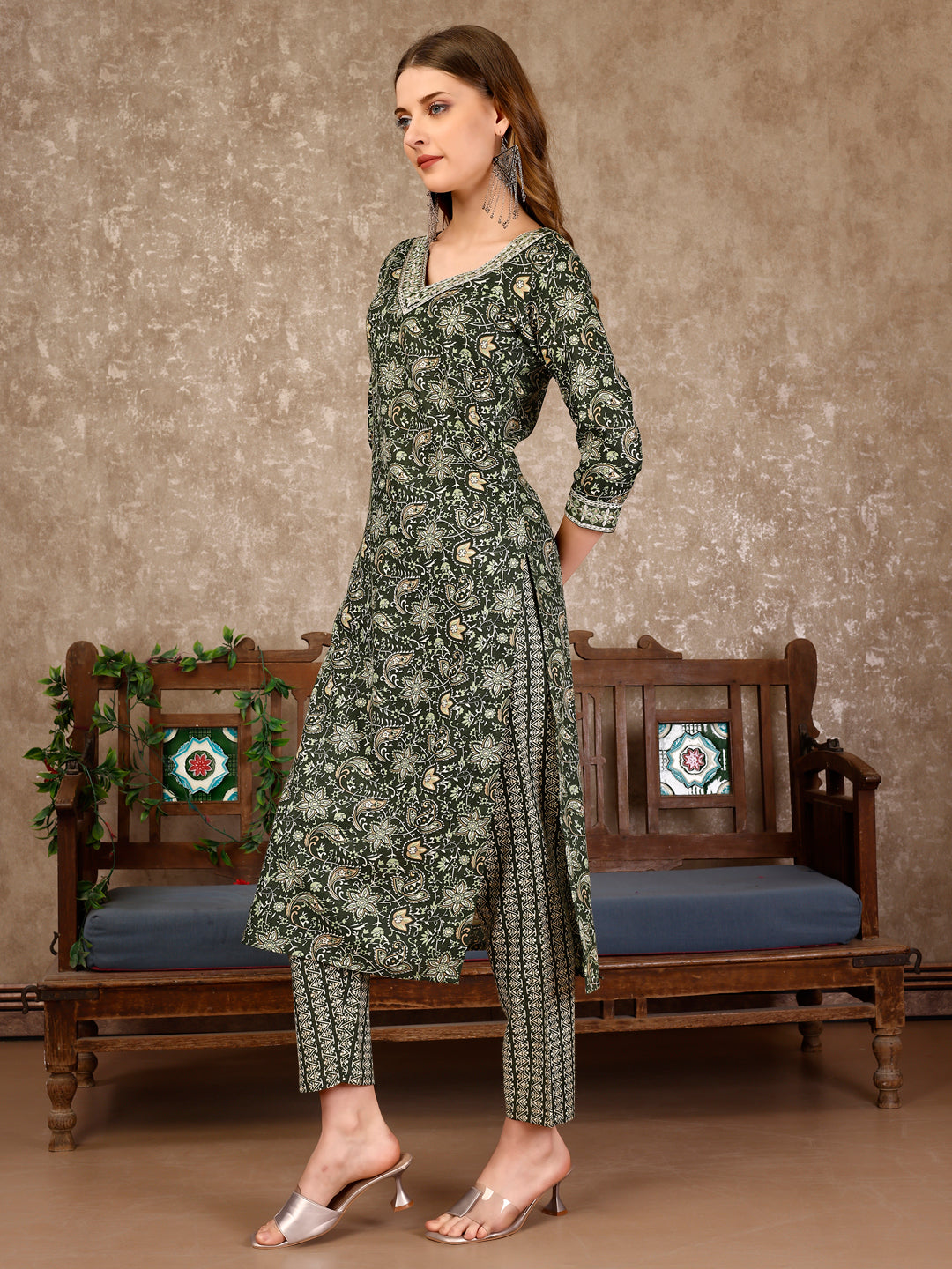 Embroidered & Printed Casual Wear Kurta with printed pant & Dupatta